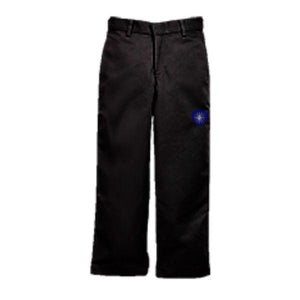 Boys Black Flat Front Pants w/ Desert Christian Embroidered Logo Grades K-12