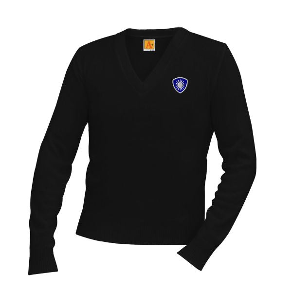 V-Neck Sweater with Embroidered Logo Grades K-12