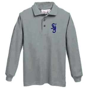 Long Sleeve Knit Polo w/ St. John the Baptist Heatseal Logo Grades TK-8