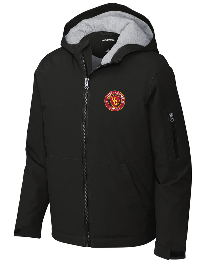 Black Hooded Nylon Jacket w/Valley Christian Cerritos Fiberlok Logo Grades TK-12