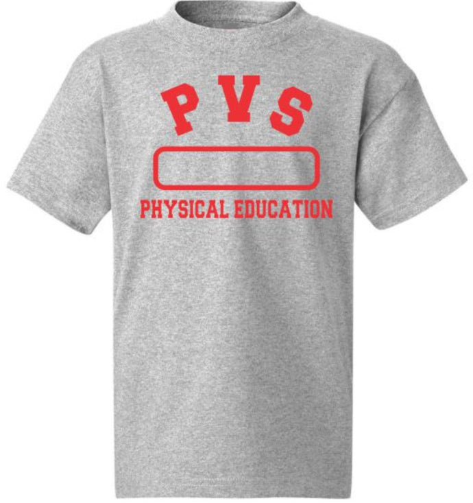 Grey Cotton PE Shirt w/ Palm Valley Red Heatseal Logo Grades 6-8