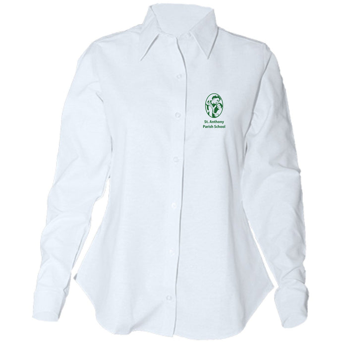 Women's Fitted Long Sleeve Oxford Shirt w/ St. Anthony Elementary Elementary logo