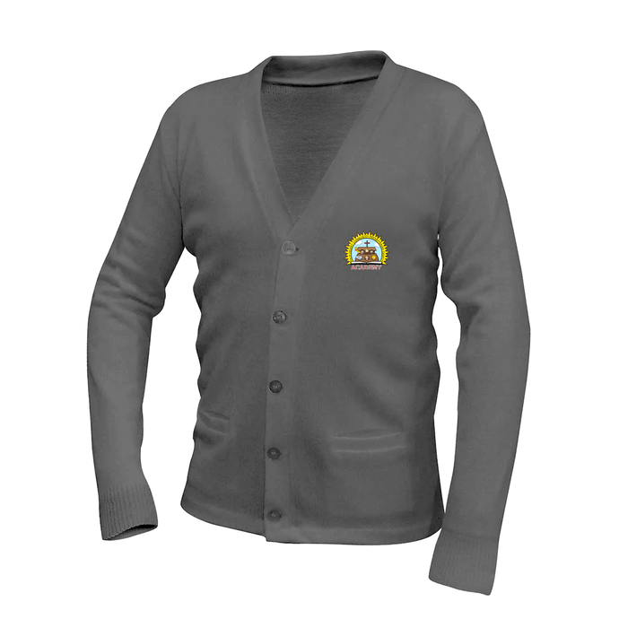 Gray Cardigan Sweater w/ The Academy Preschool Fiberlok Logo
