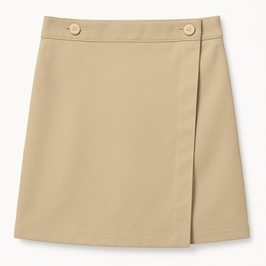 Khak skort with button details on a white background