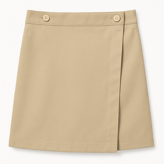 Khak skort with button details on a white background