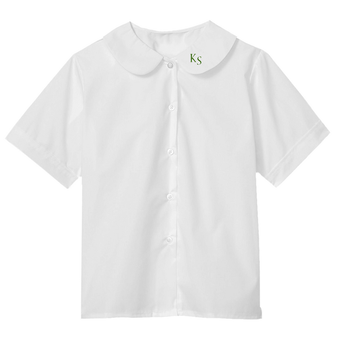 Girls White Peter Pan Blouse W/ Kings Embroidered Logo Mandatory for Dress Grades K-5