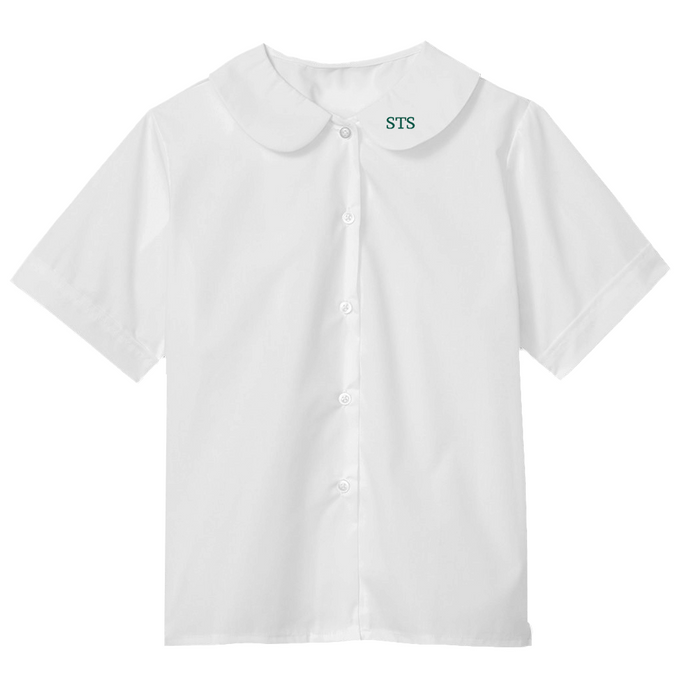 White Peter Pan Blouse w/ St. Theresa Heatseal logo Mandatory for Mass Grades K-3