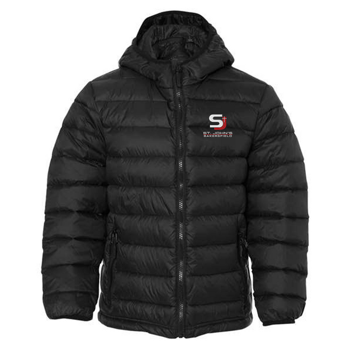 Hooded Puffer Jacket w/ St. John's Lutheran Embroidered Logo Grades K-8
