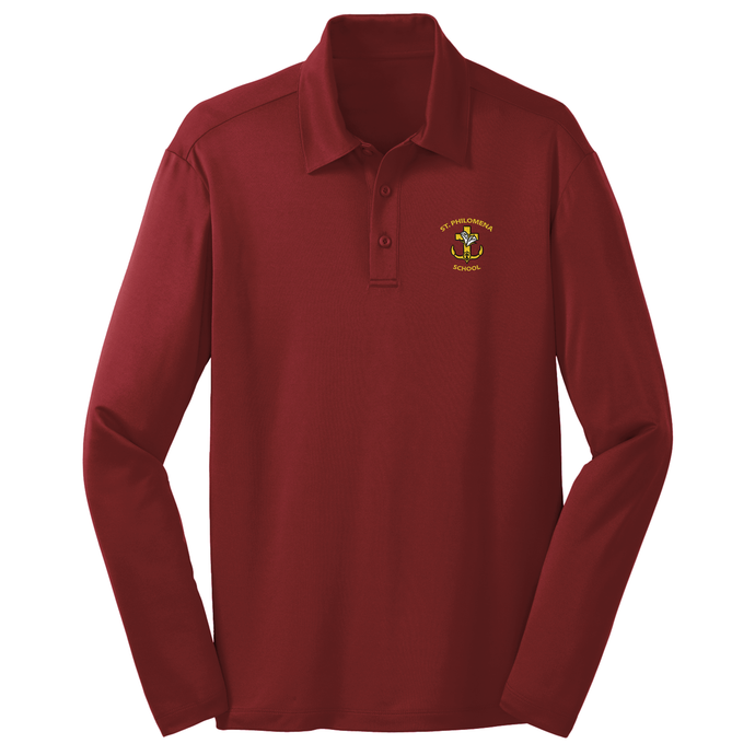 Basic Long Sleeve Knit Polo w/ St. Philomena Embroidered Logo Grades TK-8