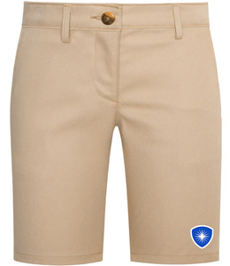 Girl's Flat Front Twill Shorts with Embroidered Logo Grades K-12