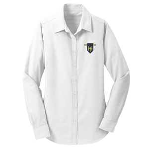 Girls Fitted Long Sleeve Oxford Shirt w/ Hillcrest Embroidered Logo Grades 4-12