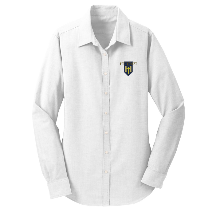 Girls Fitted Long Sleeve Oxford Shirt w/ Hillcrest Embroidered Logo Grades 4-12