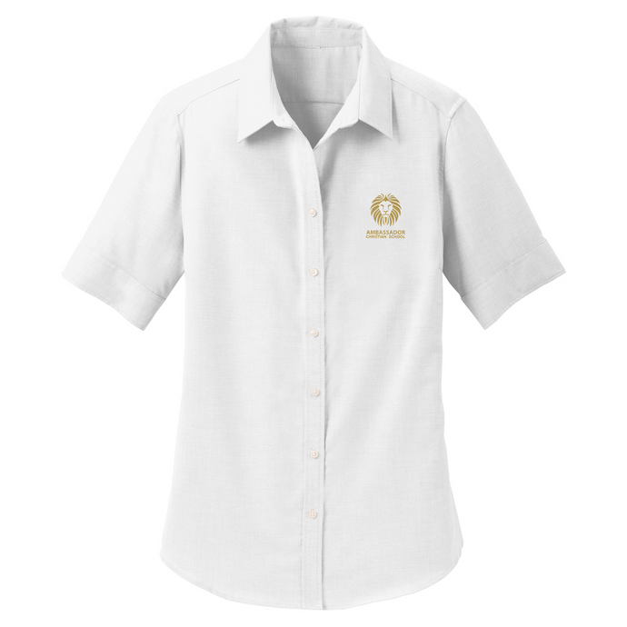 Fitted Short Sleeve Oxford Shirt w/ Ambassador Christian School Embroidered Logo Grades 6-12