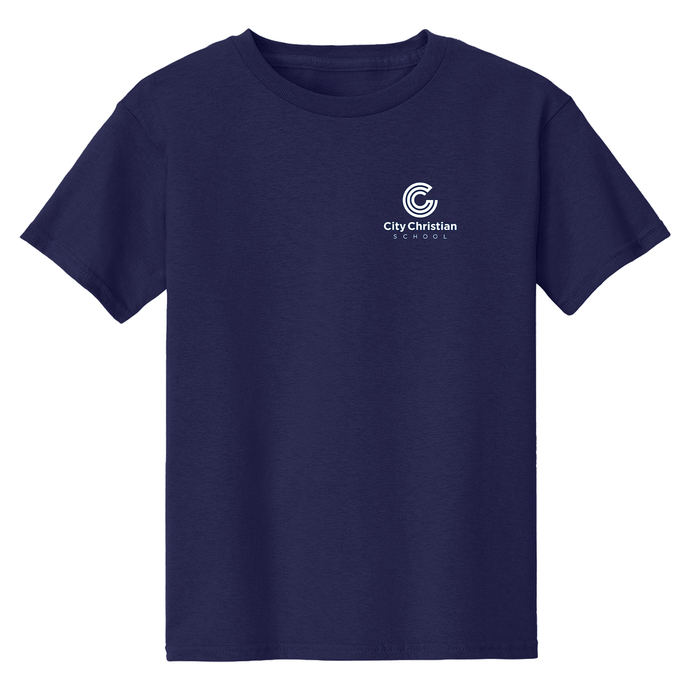 Cotton Navy Field Trip Shirt w/ City Christian Heatseal Logo Grades JK-8