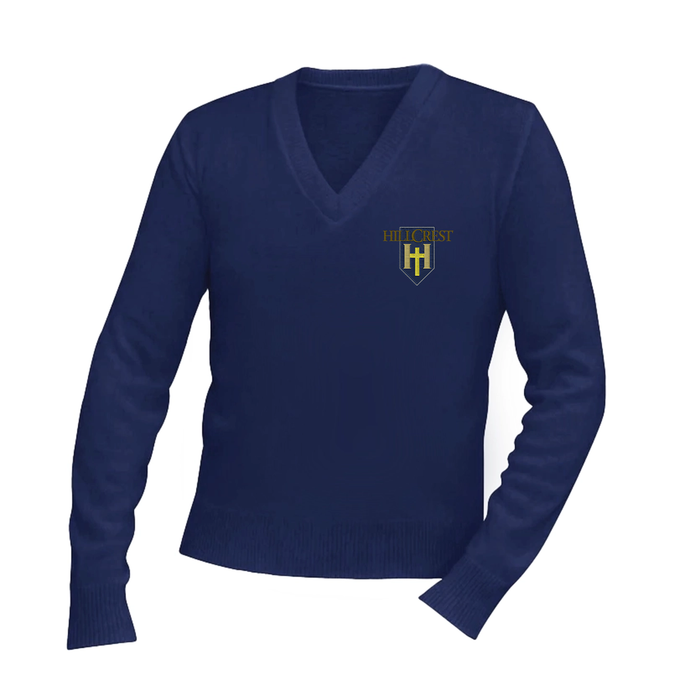 V-Neck Sweater w/ Hillcrest Embroidered Logo Grades K-12