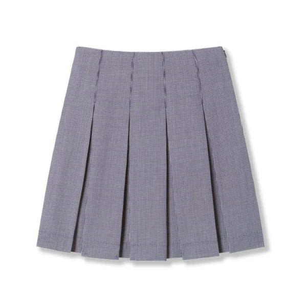 Navy Plaid Box Pleat Skirt