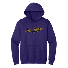 Load image into Gallery viewer, Purple Hooded Sweatshirt w/ Large San Pedro Logo
