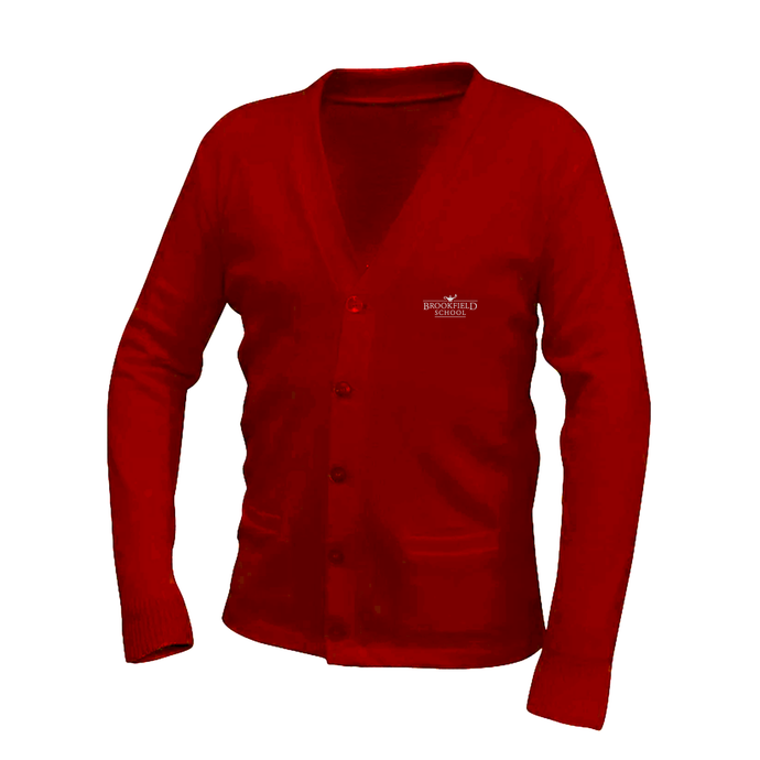 Red Cardigan Sweater w/Brookfield Embroidered Logo Grades K-4