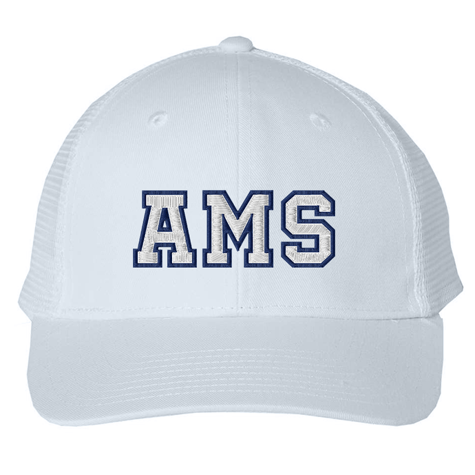 AMS White Hat w/ Embroidered Logo Grades TK-8