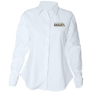Womens Fitted Long Sleeve Oxford Shirt w/Bishop Embroidered Logo Grades 9-12