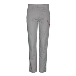 Girl's Flat Front Pants - Grey w/ St. Philomena logo