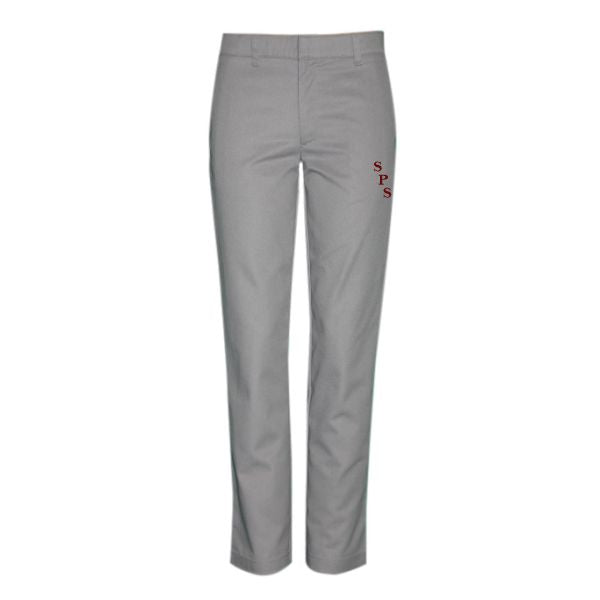 Girl's Flat Front Pants - Grey w/ St. Philomena logo
