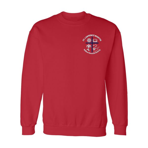 Red Crewneck Sweatshirt w/ St. Lawrence Heatseal Logo Grades TK-5