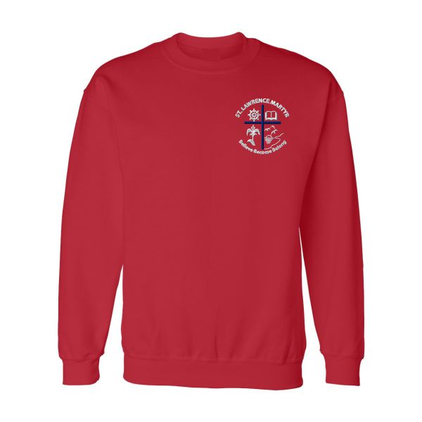 Red Crewneck Sweatshirt w/ St. Lawrence Embroidered Logo Grades TK-5