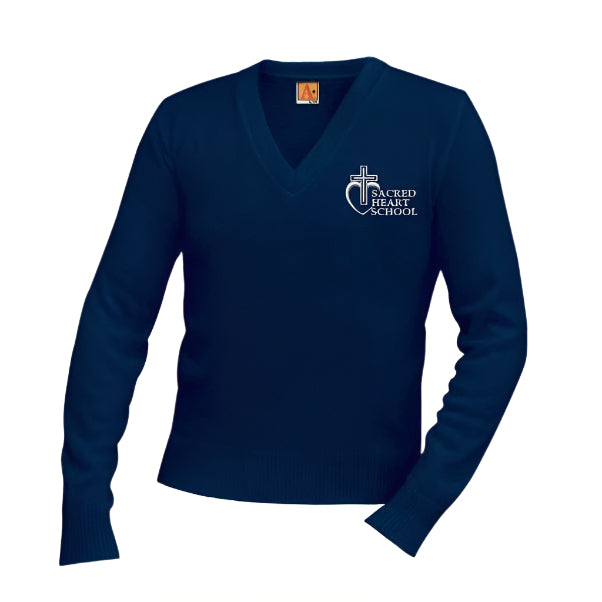 V-Neck Sweater w/ Sacred Heart Embroidered Logo Grades K-8