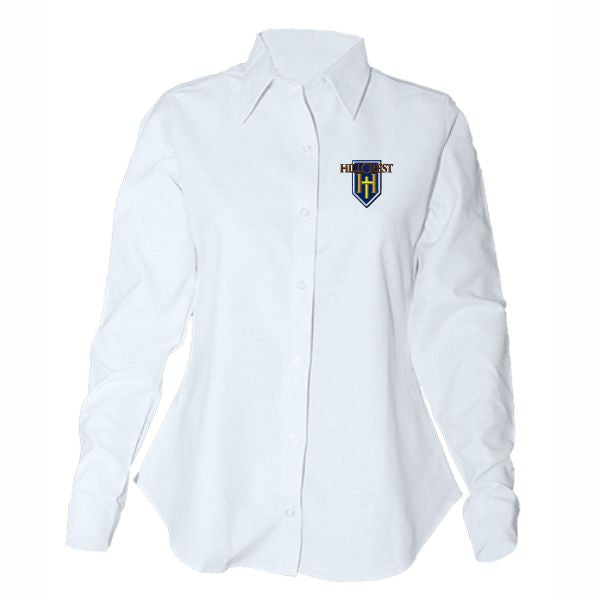 Women's Fitted Long Sleeve Oxford Shirt w/Hillcrest logo (Grades 4-12)